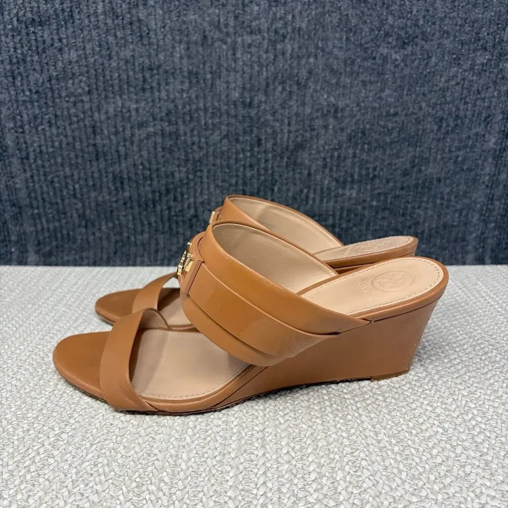 Tory Burch Gigi Wedge Sandals Strap Brown Leather Women’s 10 M